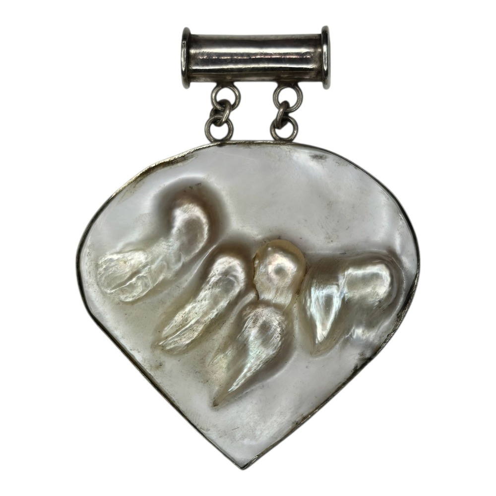 Vintage Sterling Silver Large Mabe Blister Pearl Pendant Organic Statement 925